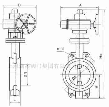 對(duì)夾式電動(dòng)蝶閥外形尺寸，安裝圖